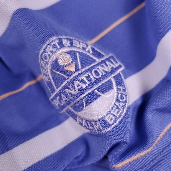 FootJoy Mens Short Sleeve Golf Polo Blue Striped Embroidered Small Honda Classic - Picture 7 of 9